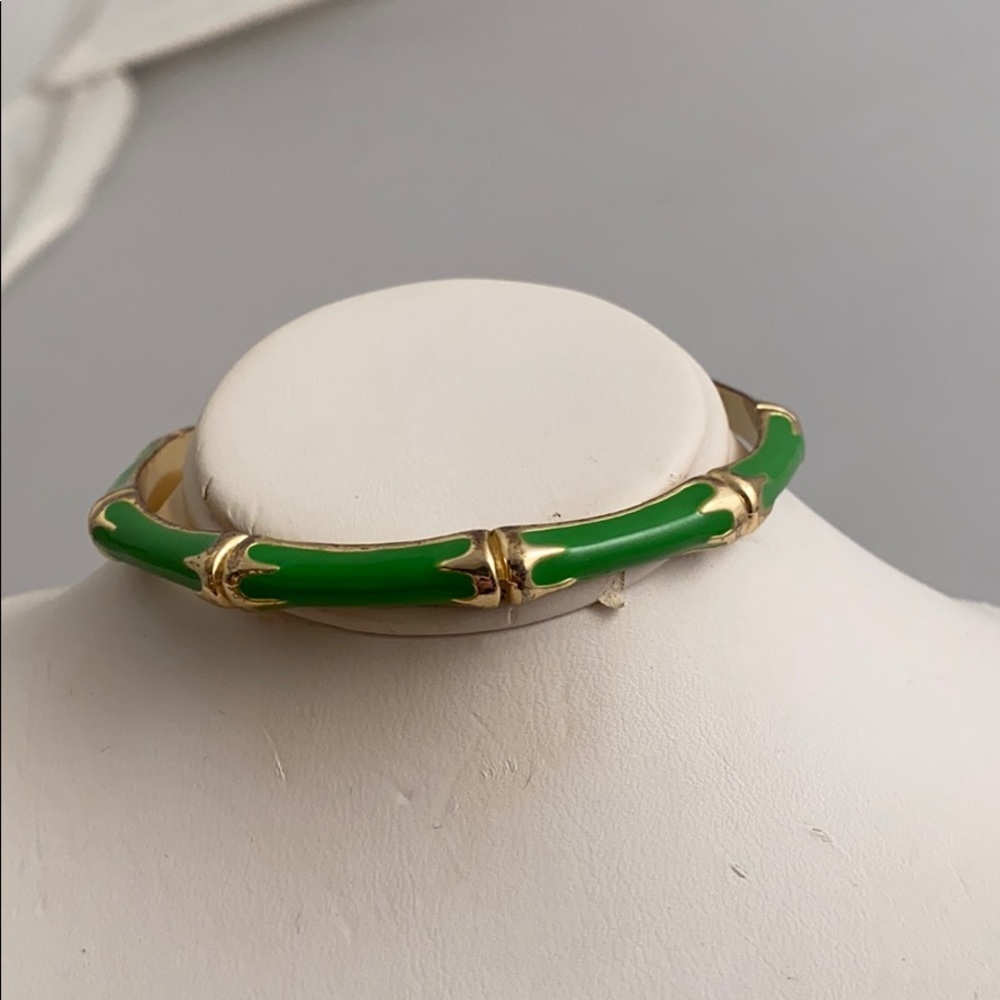 Formash green and gold tone enamel bangle bracelet